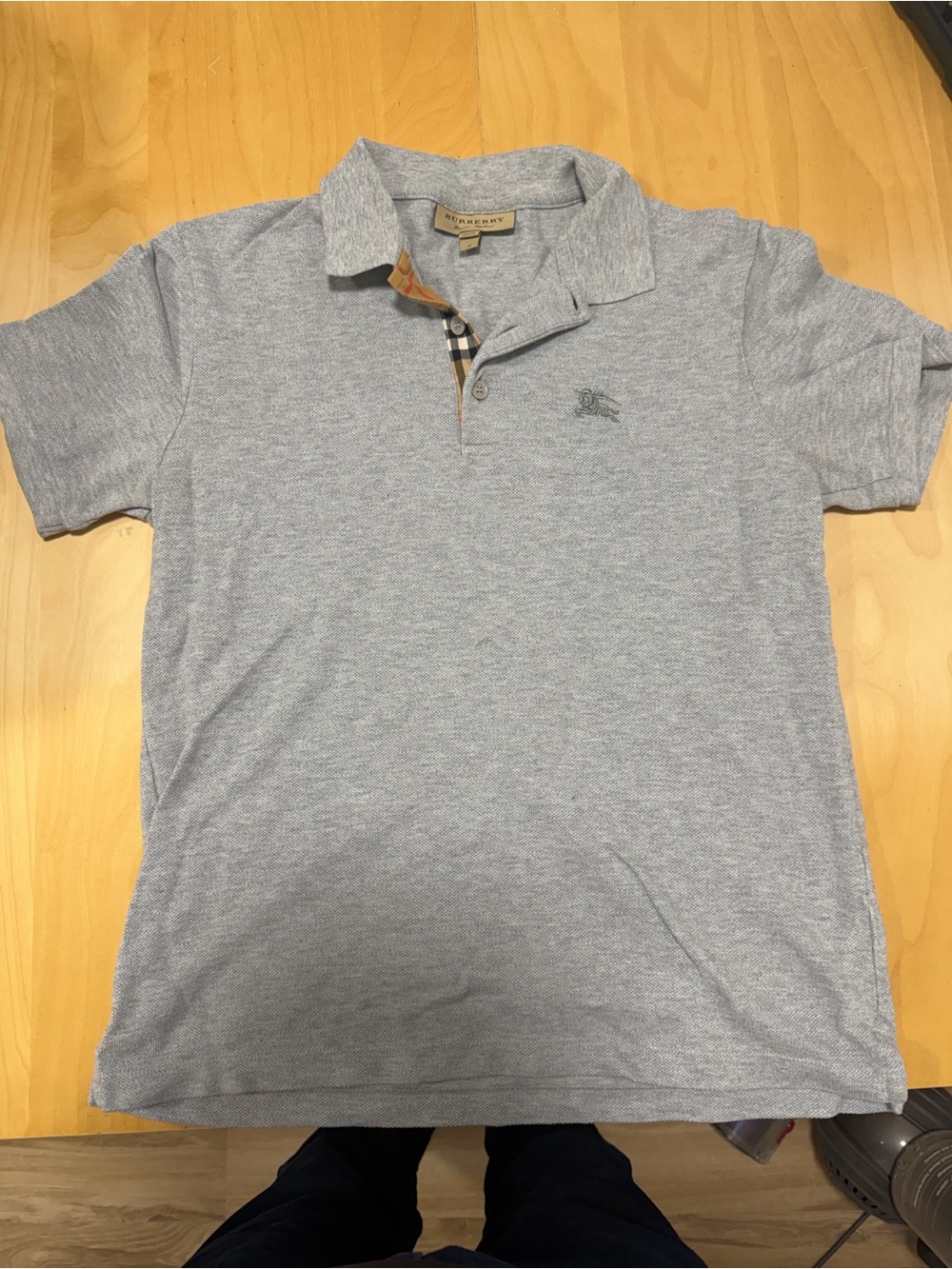 Burberry Heather Gray Short-Sleeve Polo with Check Placket